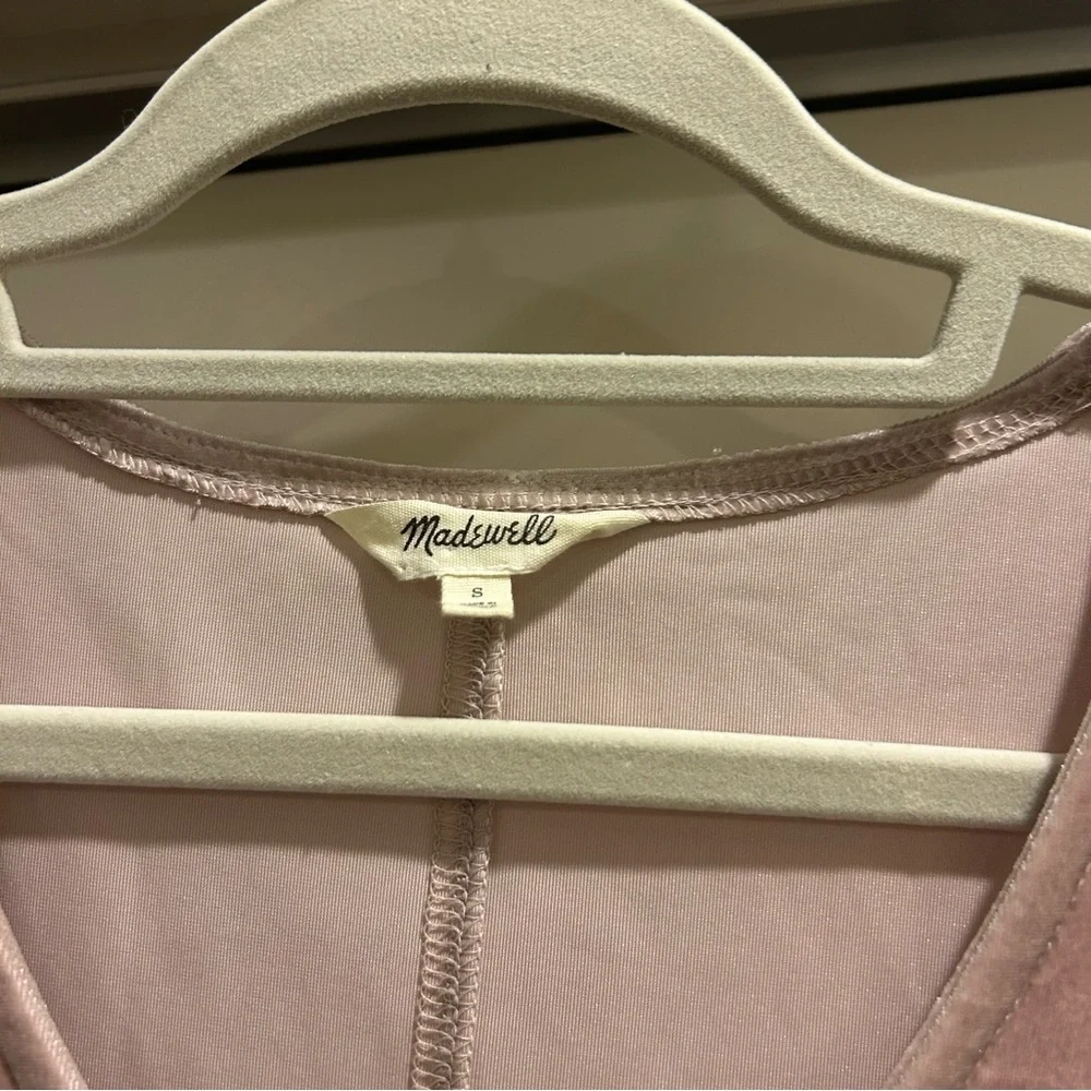 Madewell Balloon Sleeve Velvet Dress Blush - Picture 3 of 7